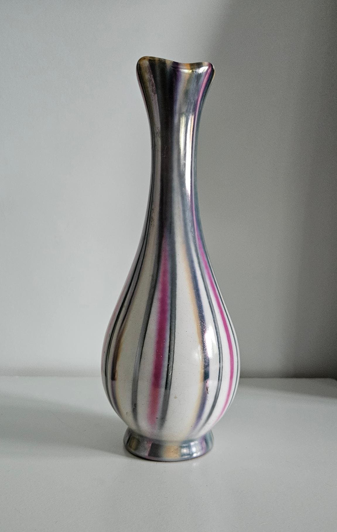 Mid-Century Modern Iridescent Ceramic Vase - Made In Hungary