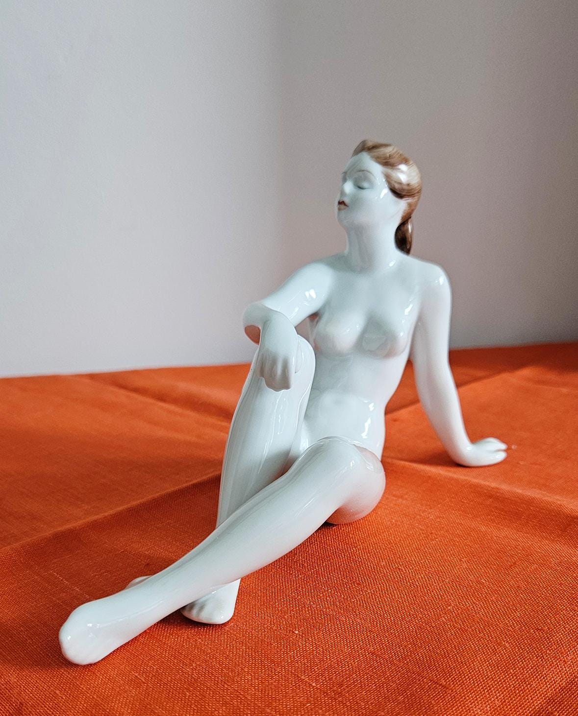 Vintage Hungarian Hollohaza Porcelain Sitting Nude Lady Figurine