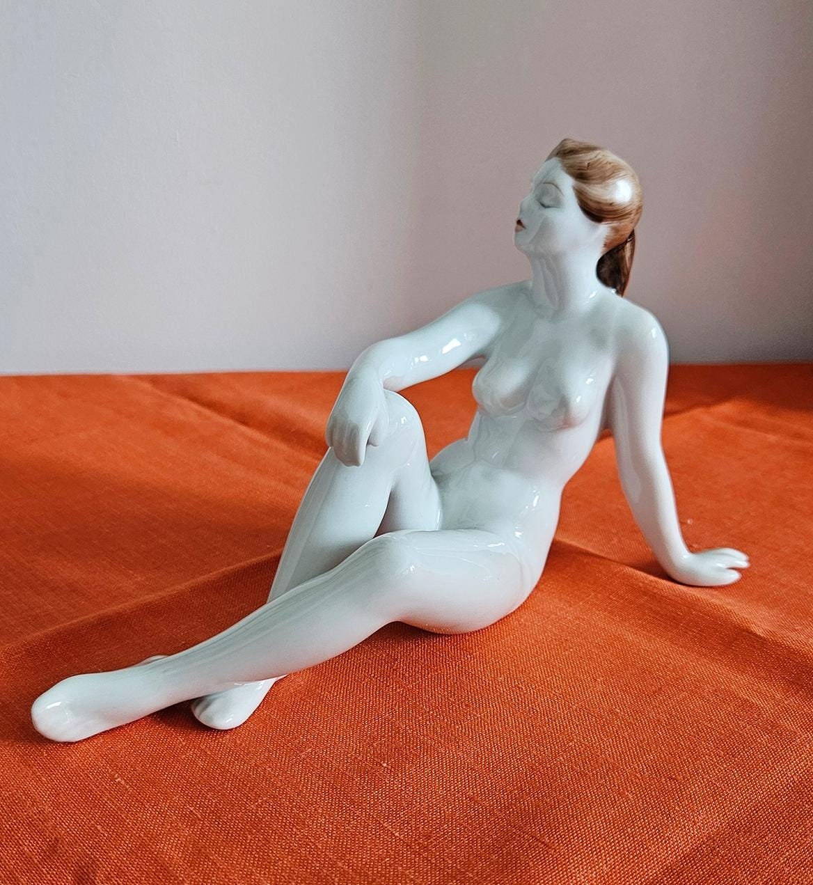 Vintage Hungarian Hollohaza Porcelain Sitting Nude Lady Figurine