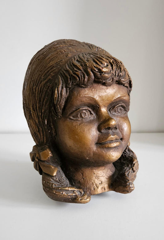 Vintage Sculpture Of A Young Girl’s Head With Bow In Hair