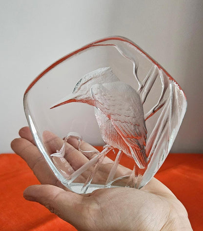 Mats Jonasson Glass Kingfisher Bird Paperweight - Signed