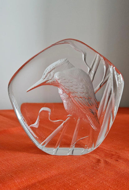 Mats Jonasson Glass Kingfisher Bird Paperweight - Signed