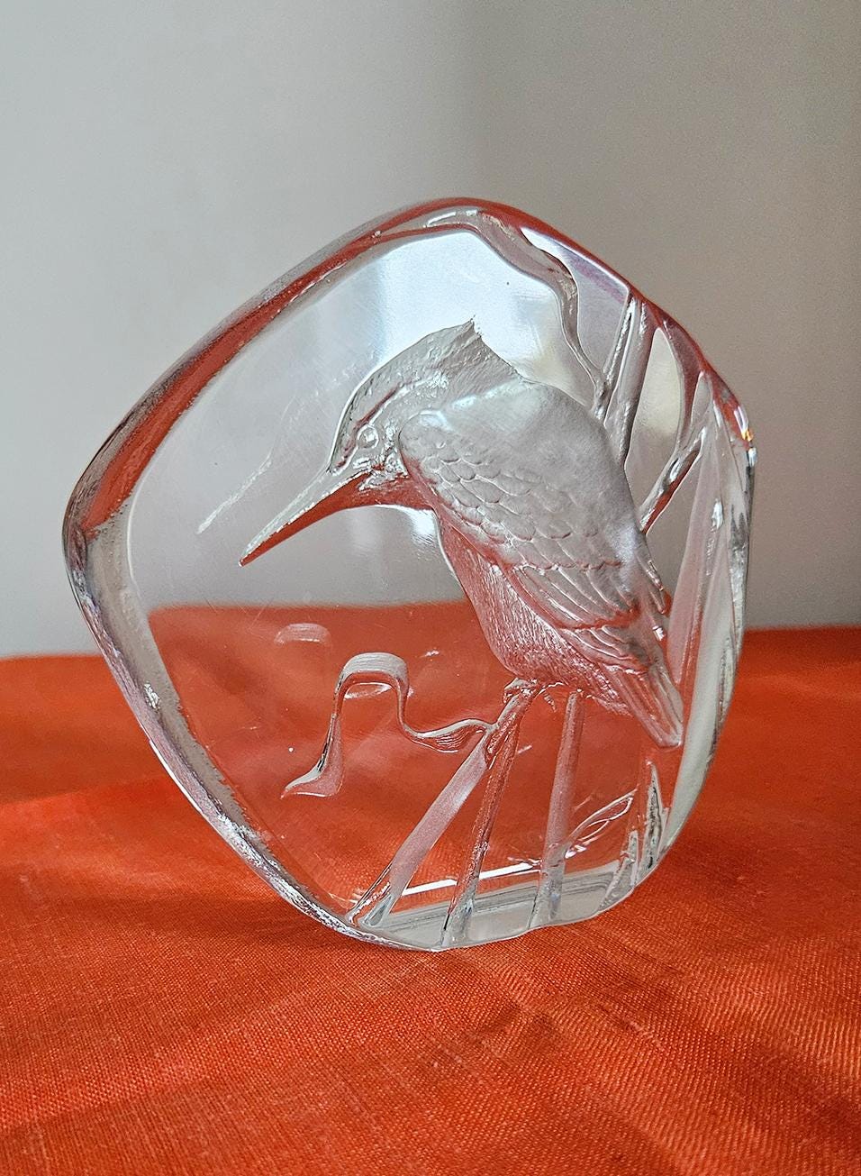 Mats Jonasson Glass Kingfisher Bird Paperweight - Signed