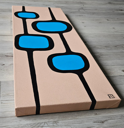 Mid Century Modern Retro Inspired Large Abstract Acrylic Painting, Space Age Style Art