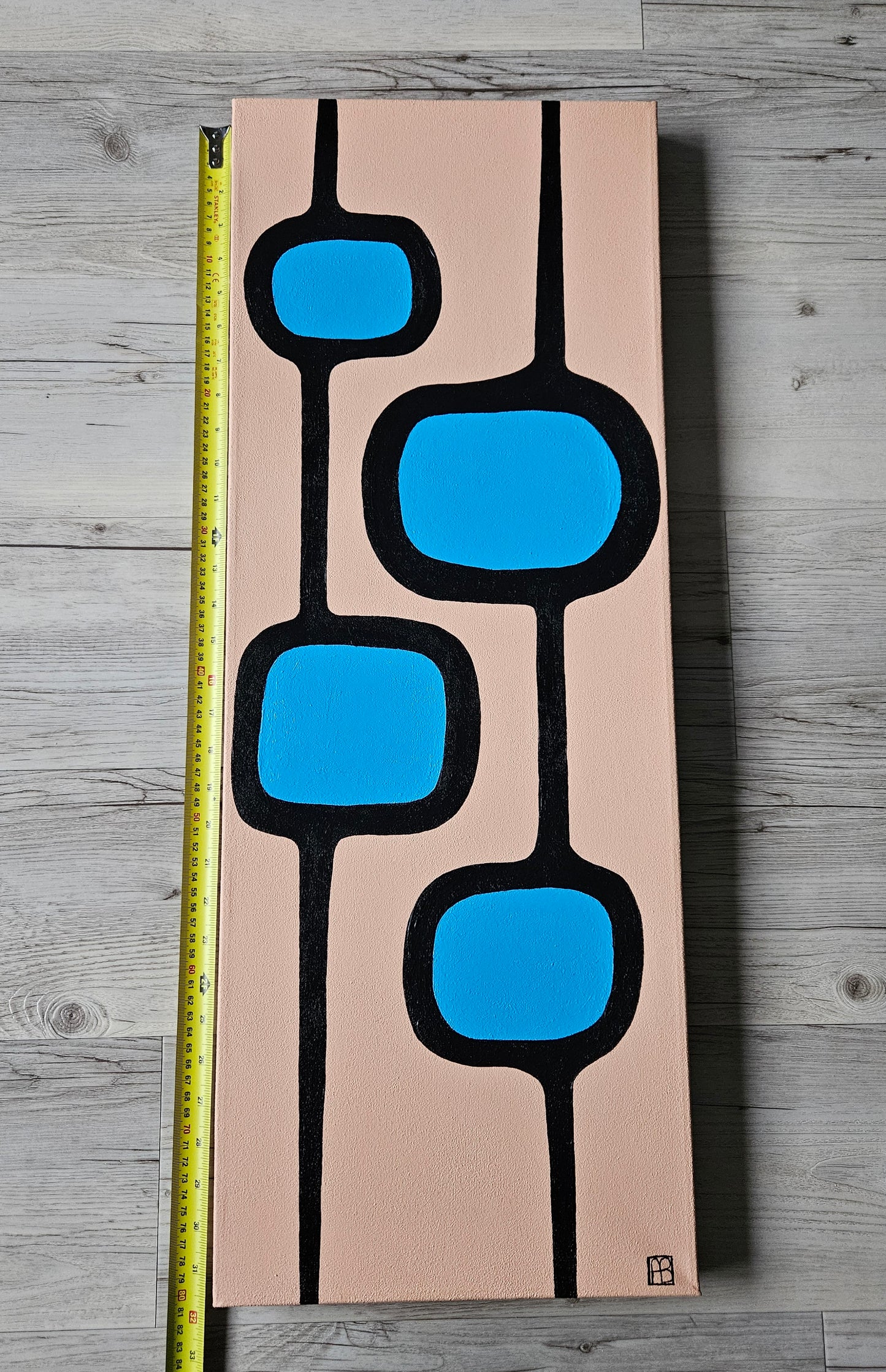 Mid Century Modern Retro Inspired Large Abstract Acrylic Painting, Space Age Style Art