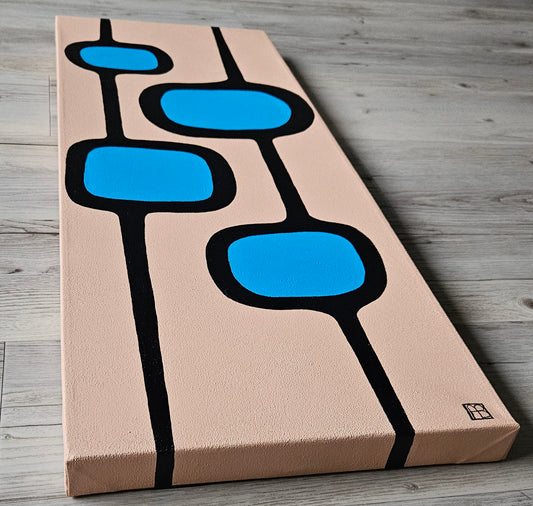 Mid Century Modern Retro Inspired Large Abstract Acrylic Painting, Space Age Style Art