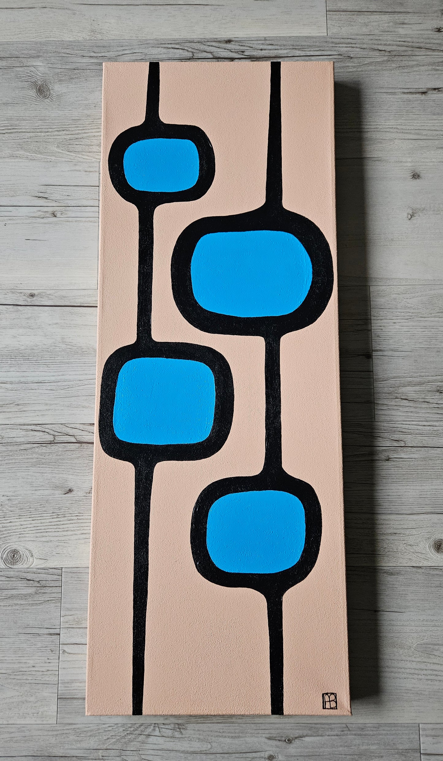 Mid Century Modern Retro Inspired Large Abstract Acrylic Painting, Space Age Style Art