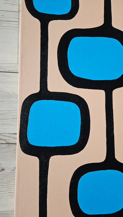 Mid Century Modern Retro Inspired Large Abstract Acrylic Painting, Space Age Style Art
