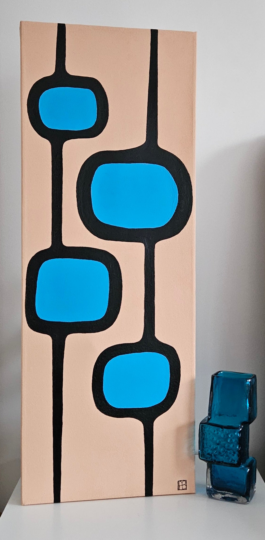 Mid Century Modern Retro Inspired Large Abstract Acrylic Painting, Space Age Style Art