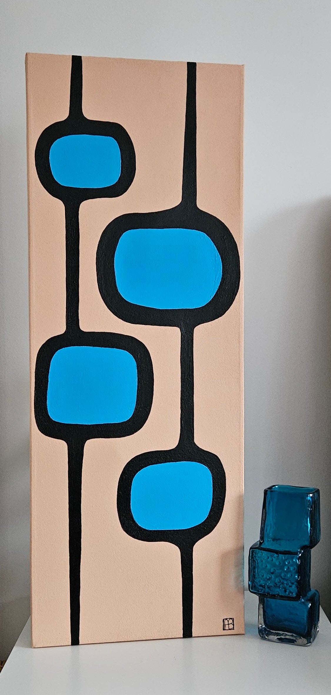 Mid Century Modern Retro Inspired Large Abstract Acrylic Painting, Space Age Style Art