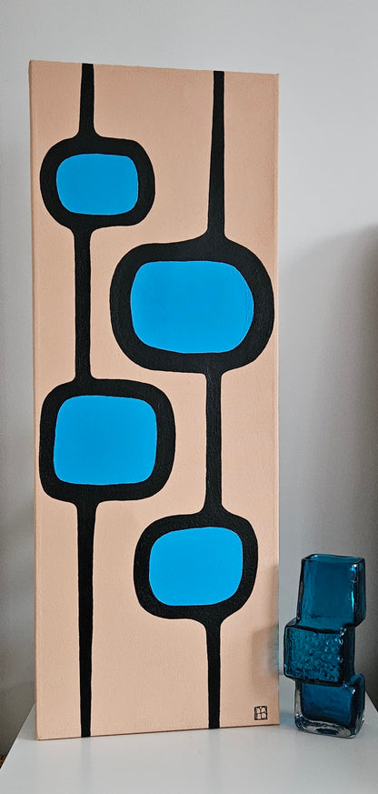 Mid Century Modern Retro Inspired Large Abstract Acrylic Painting, Space Age Style Art