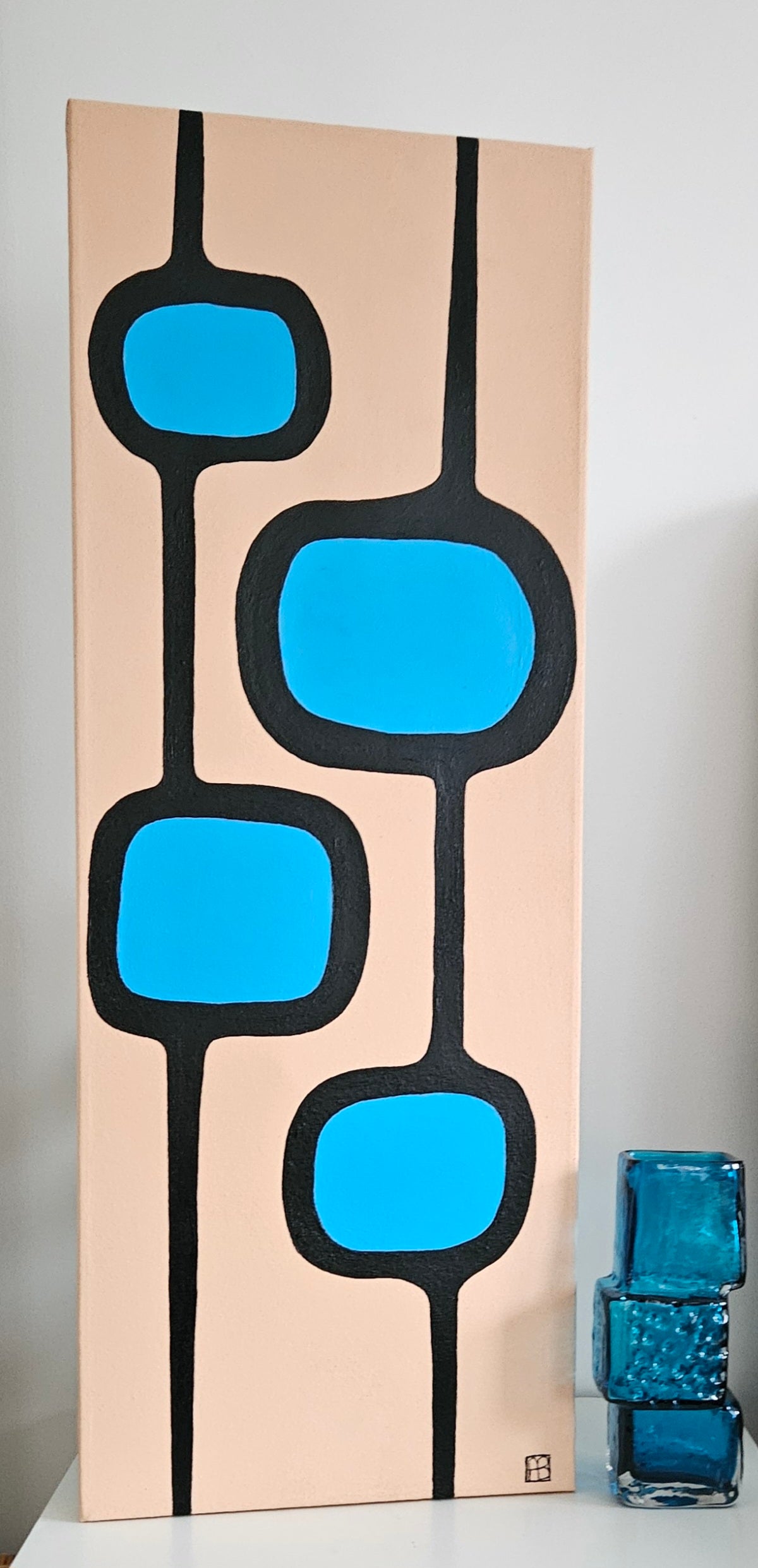 Mid Century Modern Retro Inspired Large Abstract Acrylic Painting, Space Age Style Art