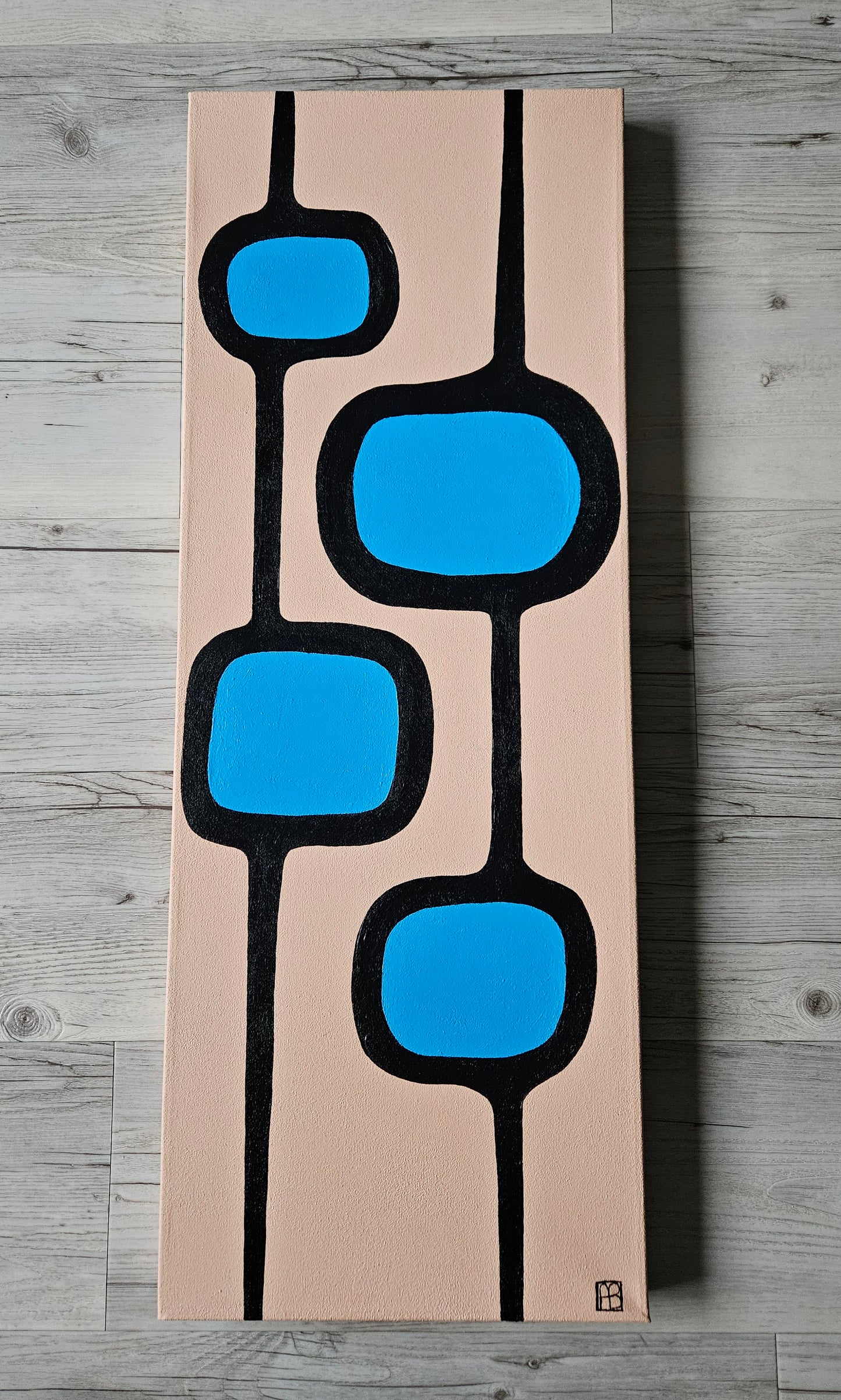 Mid Century Modern Retro Inspired Large Abstract Acrylic Painting, Space Age Style Art