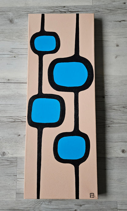 Mid Century Modern Retro Inspired Large Abstract Acrylic Painting, Space Age Style Art