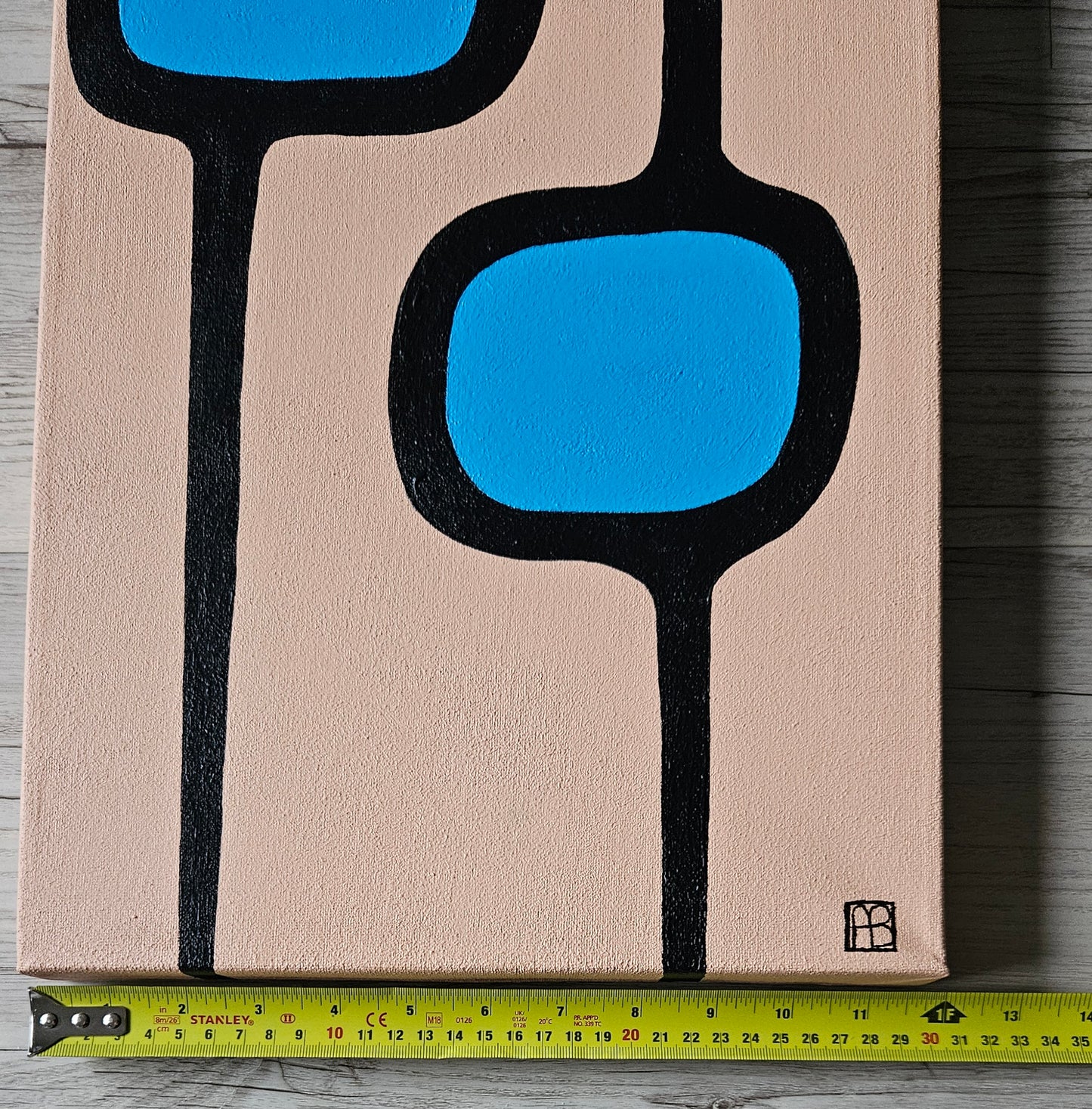 Mid Century Modern Retro Inspired Large Abstract Acrylic Painting, Space Age Style Art