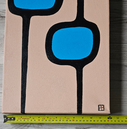 Mid Century Modern Retro Inspired Large Abstract Acrylic Painting, Space Age Style Art