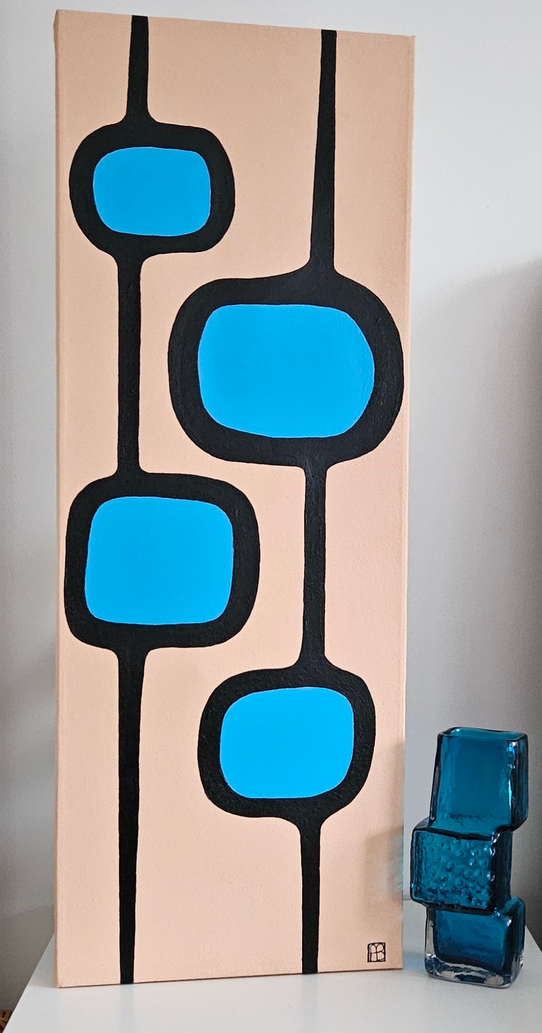 Mid Century Modern Retro Inspired Large Abstract Acrylic Painting, Space Age Style Art