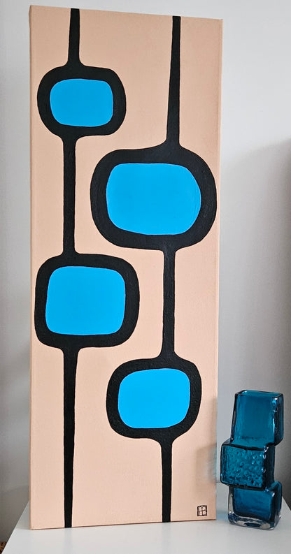 Mid Century Modern Retro Inspired Large Abstract Acrylic Painting, Space Age Style Art