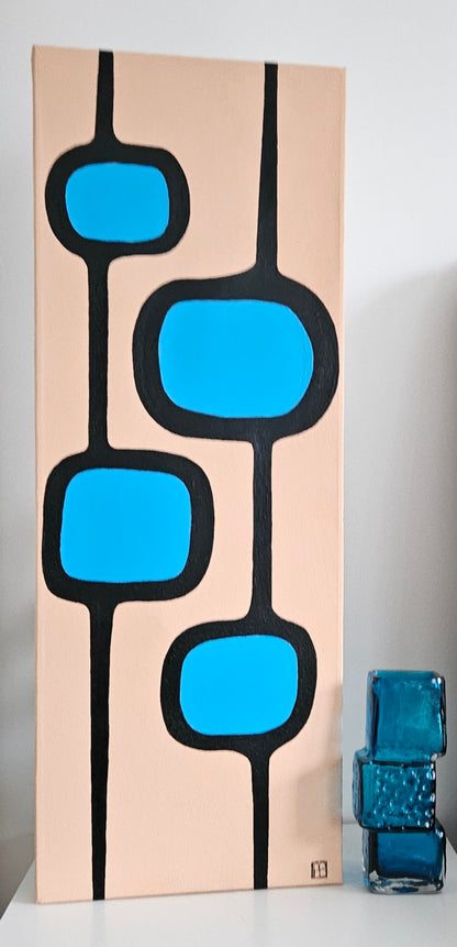 Mid Century Modern Retro Inspired Large Abstract Acrylic Painting, Space Age Style Art