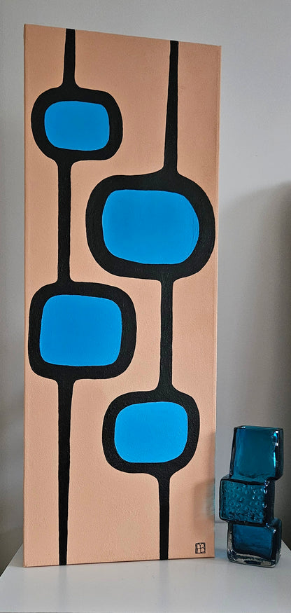 Mid Century Modern Retro Inspired Large Abstract Acrylic Painting, Space Age Style Art