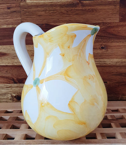 Lovely Hand-Painted Jug/Pitcher In Yellow/White