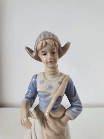 Vintage Woolbro Porcelain Girl Feeding Goose/Duck Figurine