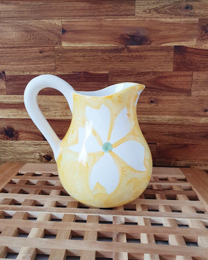 Lovely Hand-Painted Jug/Pitcher In Yellow/White