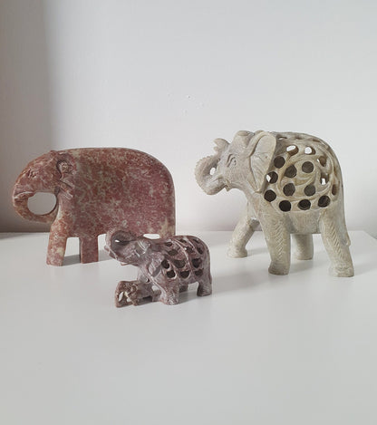 Vintage Hand Carved Soapstone Elephant Sculptures, Figurines