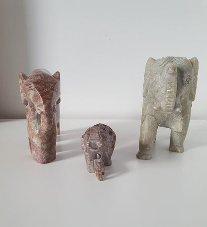 Vintage Hand Carved Soapstone Elephant Sculptures, Figurines