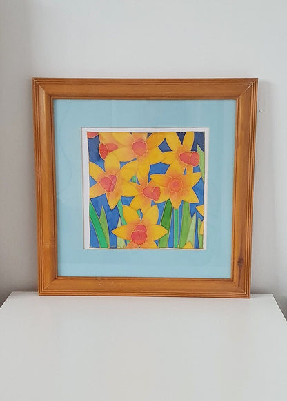 Vintage Hand-Painted Daffodils Framed Signed Art '96