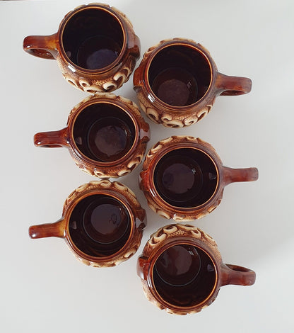 Mid-Century 3D Decorative Ceramic Coffee/Tea Cups, Set Of Six