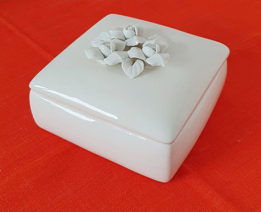 Vintage Porcelain Lidded Trinket Box With Roses