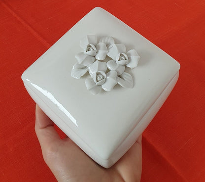 Vintage Porcelain Lidded Trinket Box With Roses