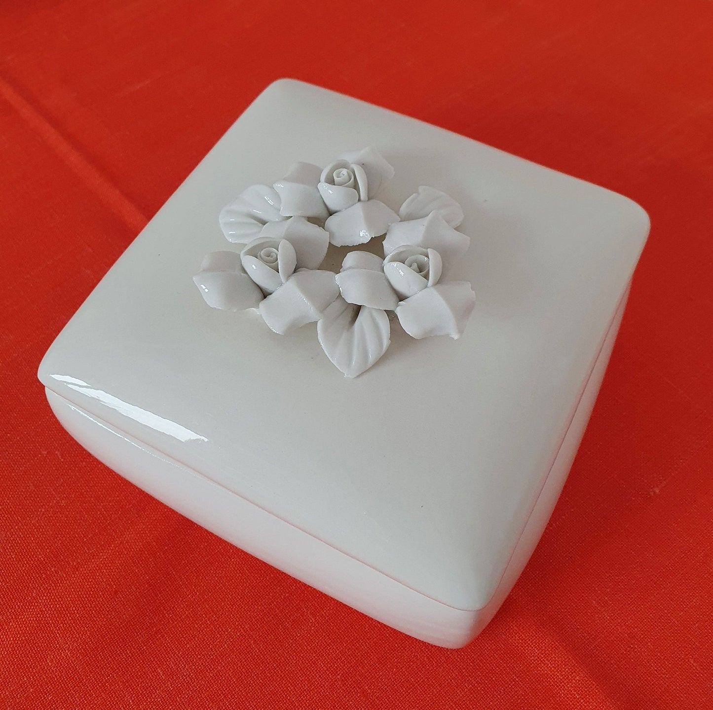 Vintage Porcelain Lidded Trinket Box With Roses