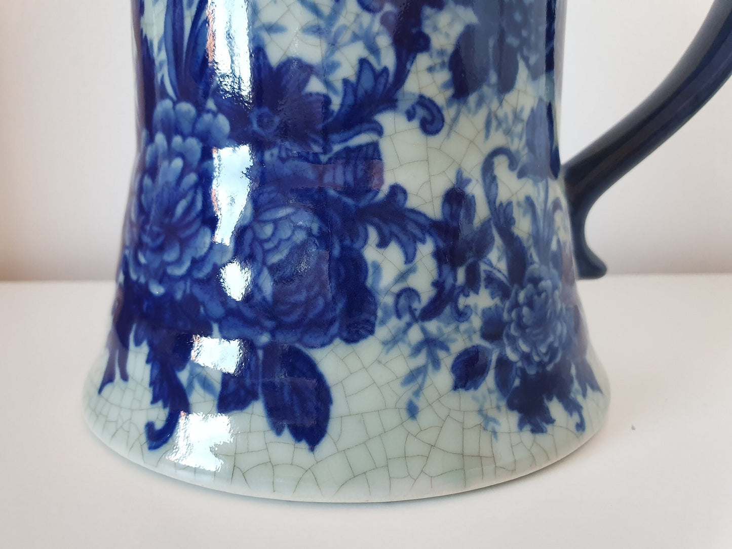 Victorian Ware Blue Transferware Ironstone Tankard With Crackle Glaze