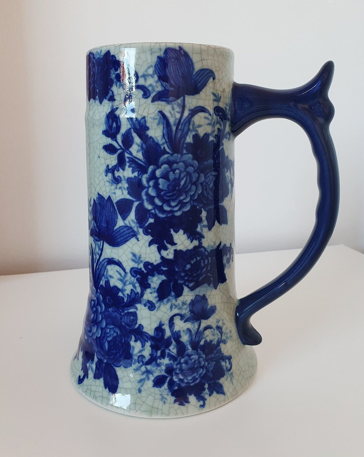 Victorian Ware Blue Transferware Ironstone Tankard With Crackle Glaze