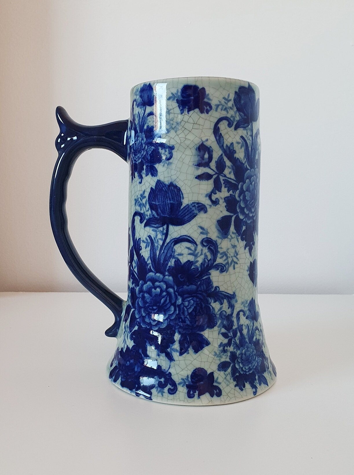 Victorian Ware Blue Transferware Ironstone Tankard With Crackle Glaze