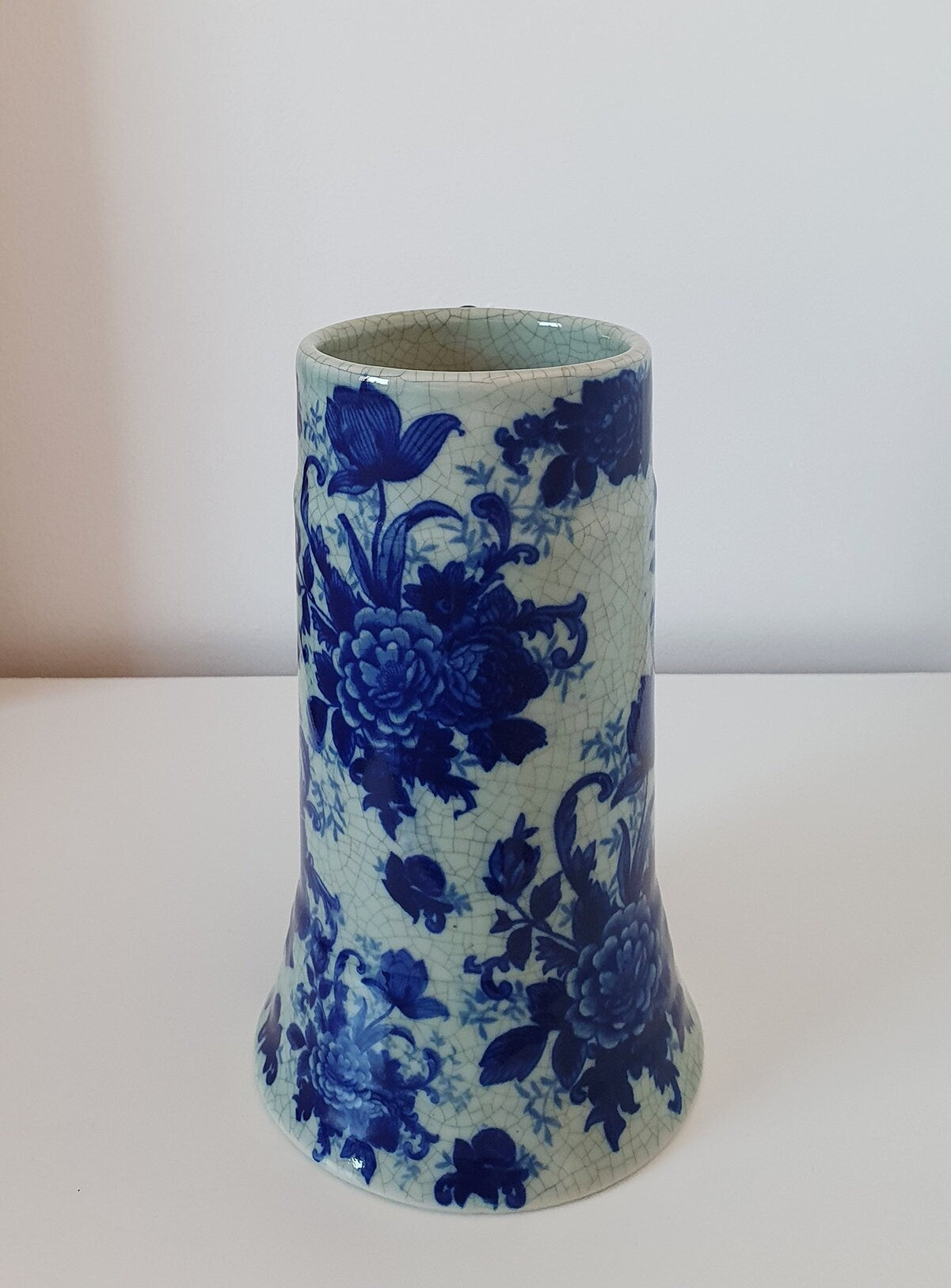 Victorian Ware Blue Transferware Ironstone Tankard With Crackle Glaze