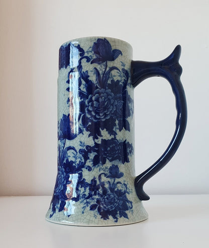 Victorian Ware Blue Transferware Ironstone Tankard With Crackle Glaze