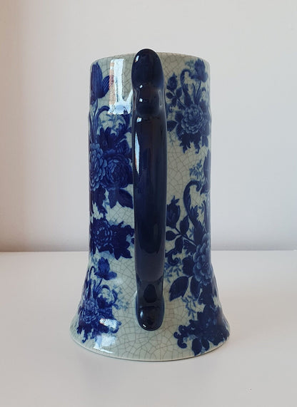 Victorian Ware Blue Transferware Ironstone Tankard With Crackle Glaze