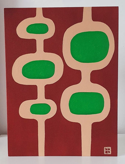 Mid Century Modern Retro Inspired Abstract Acrylic Painting, Original Space Age MCM Style Art