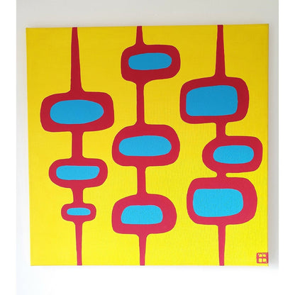 Mid Century Modern Retro Inspired Abstract Acrylic Painting, Original Mcm Space Age Style Art