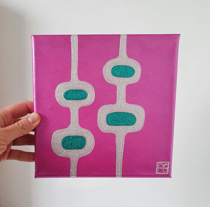 Mid Century Modern Retro Inspired Abstract Acrylic Painting, Original Space Age MCM Style Art