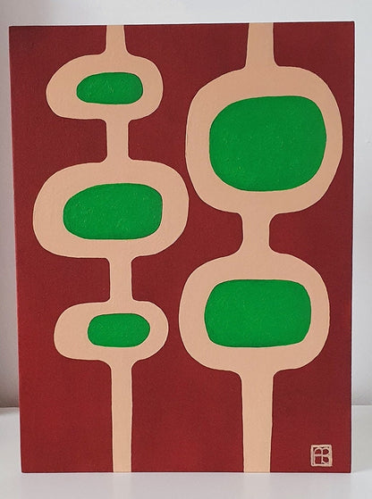 Mid Century Modern Retro Inspired Abstract Acrylic Painting, Original Space Age MCM Style Art