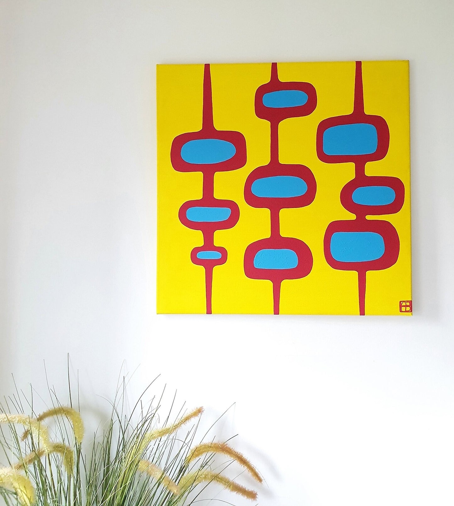 Mid Century Modern Retro Inspired Abstract Acrylic Painting, Original Mcm Space Age Style Art