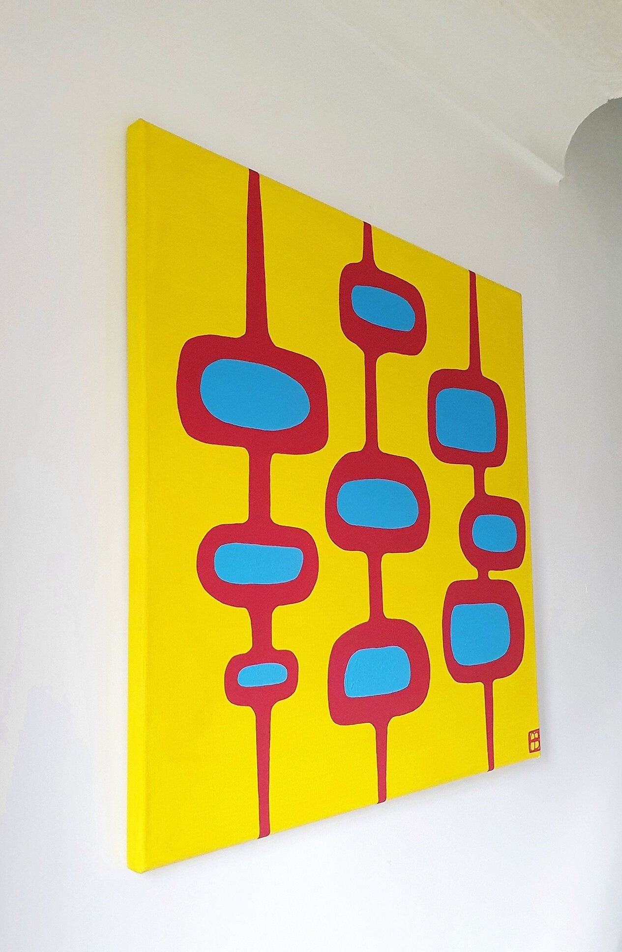 Mid Century Modern Retro Inspired Abstract Acrylic Painting, Original Mcm Space Age Style Art