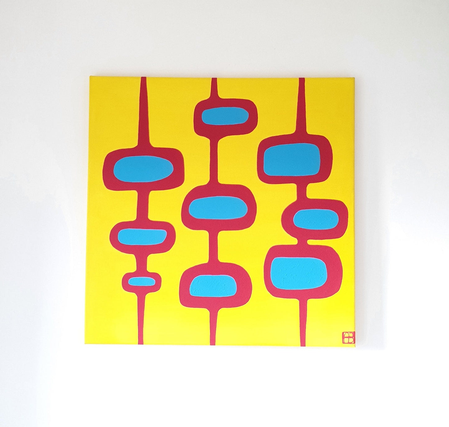 Mid Century Modern Retro Inspired Abstract Acrylic Painting, Original Mcm Space Age Style Art