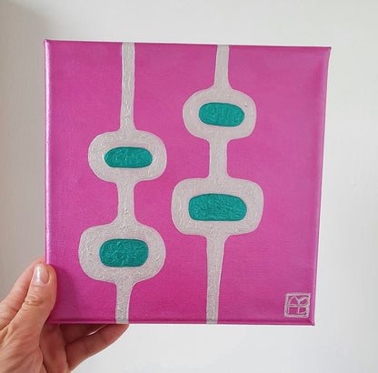 Mid Century Modern Retro Inspired Abstract Acrylic Painting, Original Space Age MCM Style Art