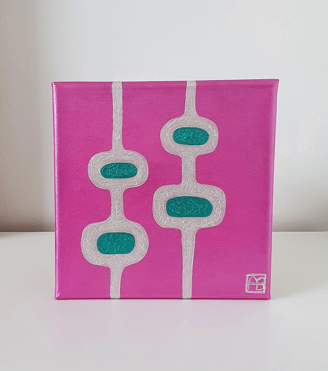 Mid Century Modern Retro Inspired Abstract Acrylic Painting, Original Space Age MCM Style Art