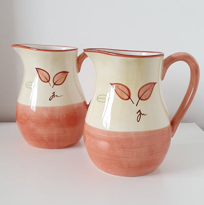 Set Of Two Hand Painted Leaf Design Ceramic Jugs